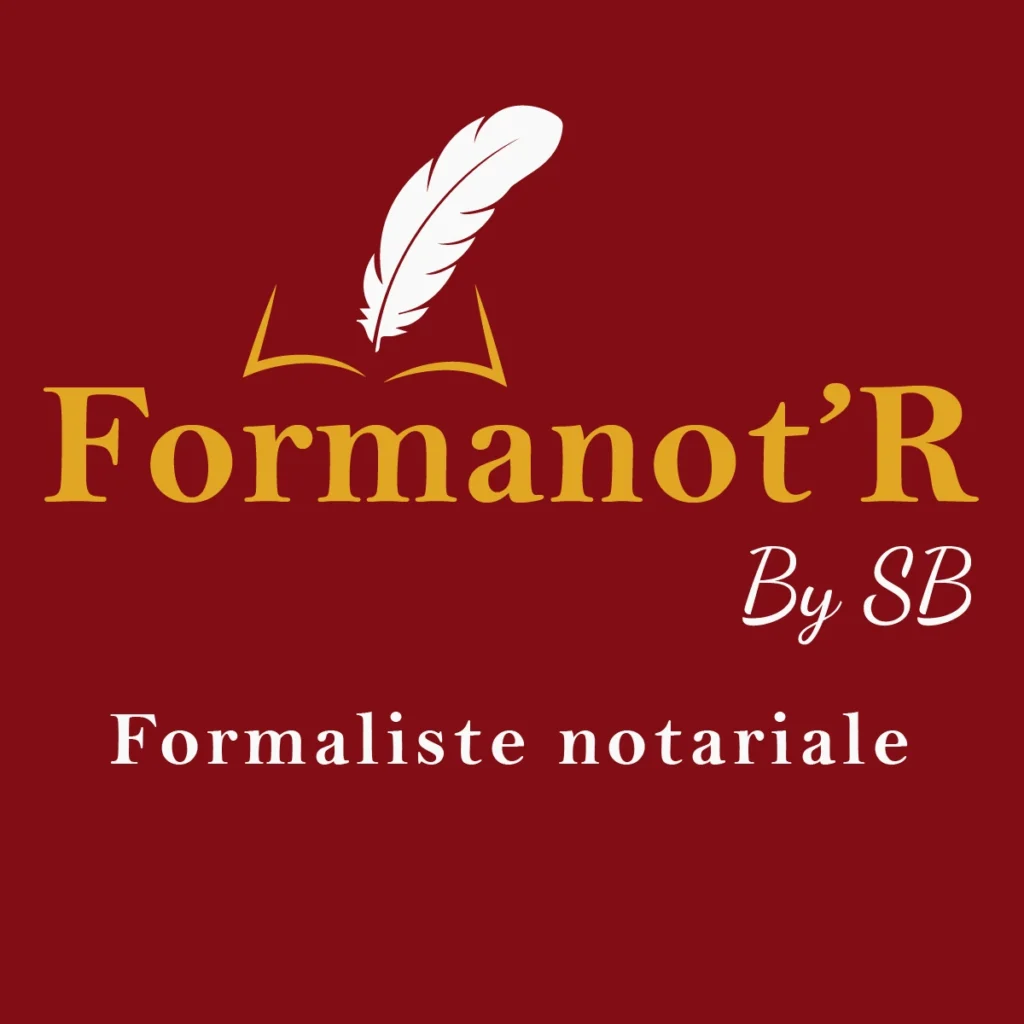 Logo en rouge et or avec une plume